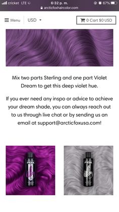 Arctic Fox Hair Dye Combinations Purple, Bleaching Dark Hair, Artic Fox Hair, Fox Hair Dye, Purple Diy, Hair Color Swatches, Arctic Fox Hair Dye, Diy Hair Dye, Purple Ombre Hair