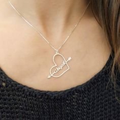 Silver Name Necklace, Name Necklace Silver, Sterling Silver Name Necklace, Silver Arrow, Handwriting Jewelry