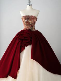 Gorgeous Ball Gown Wedding Party Dresses/Evening Dresses with Bustle Floral Evening Dress, Floral Tube Top, Burgundy Gown, Floral Evening Dresses, Sleeveless Party Dress, Latest Fashion Design, Special Dress, Occasion Dresses Wedding, Top Wedding Dresses