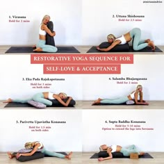 Restorative yoga sequence for self-love & acceptance Acceptance Worksheets, Buti Yoga, Restorative Yoga Sequence, Yoga Flow Sequence, Therapeutic Yoga, Yoga Information