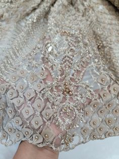 Champagne Beaded Lace Fabric By The Yard 3d Chiffon Leaves Embroidery Floral | eBay Bridal Evening Gown, Tambour Beading, Flowers Fashion, Dress Fabrics, Beaded Lace Fabric, Pearl Fashion, Oyster Pearl, Evening Party Gowns, Bridal Fabric