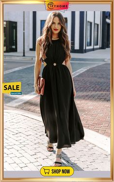 Black Side Cutout Sleeveless Maxi Dress Casual Black Sleeveless Maxi Dress, Black Sleeveless Mini Dress For Going Out, Black Halter Neck Sleeveless Dress For Summer, Black Sleeveless Bodycon Dress For Summer, Black Sleeveless Maxi Dress For Date Night, Chic Sleeveless Maxi Dress For Going Out, Black Sleeveless Maxi Dress For Summer, Black Sleeveless Dress For Summer Day Out, Sleeveless Solid Color Maxi Dress For Day Out