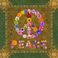 the peace sign is surrounded by flowers