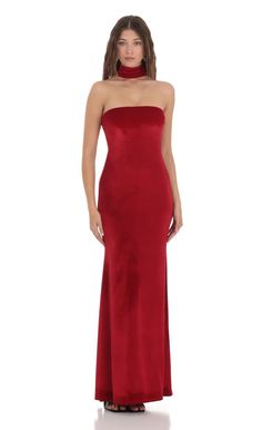 Velvet Reverse Halter Maxi Dress in Red | LUCY IN THE SKY Holiday Gala Dress, Long Red Dress Formal, Dark Red Maxi Dress, Red Velvet Dress Long, Dinner Dress Formal, Red Graduation Dress, Red Dress Formal, Graduation Dresses Long, Wedding Event Dresses