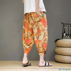 OrcaJump - Pantalones casuales vintage de algodón y lino con estampado floral y largo de siete octavos Fabric Names, Vintage Cotton, Casual Pants, Floral Print, Floral Prints, Cotton Blend, Floral, Pants, Fabric