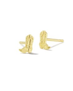 Buy Tiny Cowboy Boot Stud Earrings in 18k Yellow Gold Vermeil at KendraScott. Kendra Scott Gold Earrings, Gold Jewelry Kendra Scott, Cowboy Boot Earrings, Ears Tour, Southern Jewelry, Short Pendant Necklace, Simple Pendant, Western Accessories, Jewelry Piercing