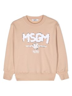 almond beige cotton jersey texture ribbed crew neck long sleeves flocked logo fleece lining ribbed cuffs and hem Msgm Kids, Dress With Jean Jacket, Baby Boy Accessories, Gucci Kids, Dolce And Gabbana Kids, Boys Hoodies, Stella Mccartney Kids, Boys Top, Suits Coats