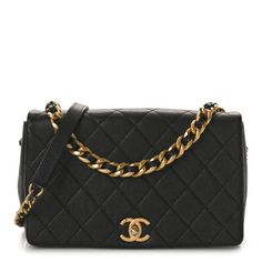 This is an authentic CHANEL Caviar Quilted Medium Fashion Therapy Flap in Black. This classic handbag is crafted of quilted caviar leather in black with gold hardware. The bag features a rear pocket, a leather-threaded chain top handle, and a leather-threaded chain shoulder strap with leather shoulder pad. The crossover flap opens with a gold-toned Chanel CC turn lock to a red fabric interior with a zippered pocket and patch pocket. Chain Top, Chanel Caviar, Classic Handbags, Red Fabric, Flap Bag, Shoulder Pads, Gold Hardware, Patch Pocket, Shoulder Strap