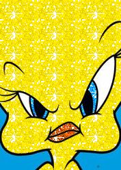 an image of a cartoon character with blue eyes and yellow glitter on it's face