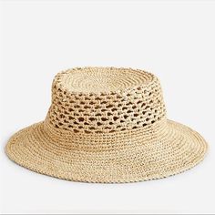 J.Crew Open -Weave Packable Straw Hat Size S/M Spring Straw Hat With Open Weave And Flat Brim, Spring Sun Hat With Open Weave And Short Brim, Spring Open Weave Sun Hat With Short Brim, Casual Open Weave Sun Hat For Summer, Natural Packable Straw Hat For Spring, Spring Crochet Hat With Wide Brim For Outdoor, Spring Crochet Hat With Flat Brim For Warm Weather, Summer Flat Brim Open Weave Hat, Casual Sun Hat With Open Weave And Short Brim