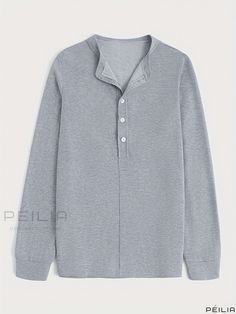 Peilia - Womens Casual Solid Long Sleeve Blouse with Button Front Detail Classic Button-up Henley With Buttons, Casual Henley With Buttons For Work, Classic Henley Neckline Top With Buttons, Gray Collared Top With Buttons, Casual Henley With Buttons For Loungewear, Solid Long Sleeve Henley With Buttons, Classic Tops With Button Closure For Loungewear, Gray Long Sleeve Tops With Buttons, Gray Long Sleeve Tops With Button Closure