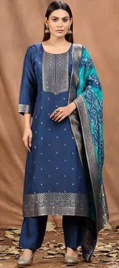 Blue color Salwar Kameez in Art Silk fabric with Stone, Weaving work Luxury Blue Slub Silk Salwar Kameez, Luxury Blue Banarasi Silk Salwar Kameez, Stone Weaving, Color Art, Stone Work, Salwar Kameez, Silk Fabric, Colorful Art, Party Wear