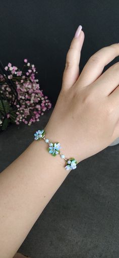 Not Bracelet, Bracelet Flower, Jewelry Delicate, Jewelry Elegant, Bracelet Dainty, Bracelet Blue, Elegant Bracelet, Blue Jewelry, Flower Bracelet