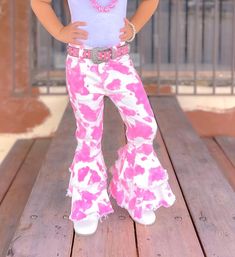 The waist has adjustable buttons. 2-4 week TAT A Pink Cow Print, Halloween Pajamas, Pink Cow, Tutu Costumes, High Knees, Girl Falling, Christmas Pajamas, Tutu Dress, Cow Print