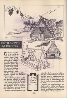 an old advertisement for a house with two floors and a roof that is made out of wood