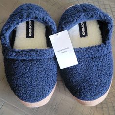 Brand New With Tags Cozy Navy Blue Lands End Slippers Blue Cozy Slippers For Winter, Soft Blue Winter Slippers, Comfortable Soft Blue Slippers, Blue Non-slip Casual Slippers, Blue Comfy Slippers With Round Toe, Comfy Blue Slippers With Round Toe, Comfortable Blue Winter Slippers, Comfy Blue Round Toe Slippers, Blue Casual Slippers With Round Toe