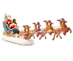 a santa claus sleigh with reindeers and lights on it's side