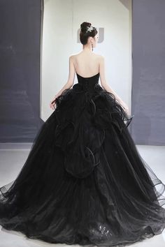 Black Tulle Beaded Long Ball Gown A-Line Strapless Evening Formal Gown Black Strapless Ball Gown For Wedding, Sleeveless Black Ball Gown For Wedding, Floor-length Black Corset Dress For Wedding, Black Corset Dress For Wedding And Prom Season, Black Tulle Gown With Corset Back, Black Strapless Gown With Corset Back, Black Prom Gown With Corset Back, Black Strapless Tulle Gown, Black Gown With Corset Back For Prom Season