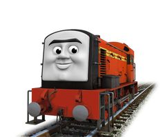 thomas the tank engine from thomas the train is shown in this animated image, it looks like he's smiling