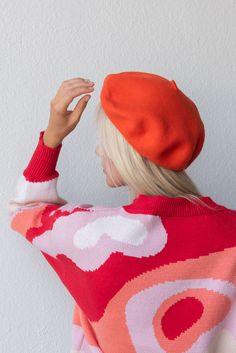 Color: Orange Beret 100% Wool One Size Fits Most Red Flat Cap Beret For Fall, Casual Red Winter Beret, Casual Red Beret For Winter, Trendy Winter Beret One Size, Trendy One Size Winter Beret, Trendy One-size Winter Beret, Trendy One-size Beret Cap, Trendy One-size-fits-most Beret Cap, Trendy One Size Fits Most Beret Cap