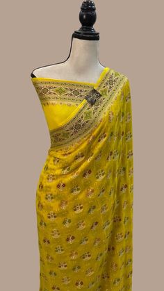 Pure Chiffon Khaddi Banarasi Saree Prebooking Georgette Pre-draped Saree With Dupatta For Diwali, Pre-draped Georgette Saree For Puja And Eid, Georgette Pre-draped Saree With Cutdana, Festive Bandhani Print Georgette Pre-draped Saree, Yellow Georgette Pre-draped Saree With Pallu, Transitional Designer Yellow Pre-draped Saree, Bandhani Print Pre-draped Saree For Puja, Navratri Georgette Pre-draped Saree With Cutdana, Sheer Dupatta Blouse Piece For Puja