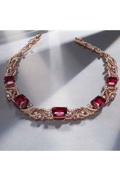 Luxury Red Necklace For Party, Luxury Red Ruby Jewelry, Luxury Red Jewelry For Party, Elegant Pink Ruby Necklace, Luxury Pink Ruby Necklaces, Luxury Red Ruby Necklace, Luxury Red Gemstone Jewelry, Luxury Red Necklaces For Formal Occasions, Elegant Red Necklace With 17 Jewels