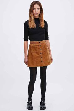 The Modern 70's - Femme Tomboy & Roughened-Up Boho - Album on Imgur Cord Skirt, Fashion 70s, 70s Outfits, Brown Skirt, Elegante Casual, Skirt Outfit, Look Vintage