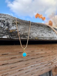 "S p e c i f i c s --------------- Turquoise blue star necklace  F e a t u r e s ---------------- 🤍Gold plated  🤍Offered on an 18\" gold serpentine chain M e a s u r e m e n t s -------- 24k Shiny Gold Blue Enamel Sun Charms, Sun Pendant, Enamel Sun Charms, Necklace Findings, Wholesale Supplier Material      * Brass Color           * Turquoise  F i n d  U s ------------------ E t s y * http://rokbyseasalt.etsy.com I n s t a g r a m * @rokbyseasalt  F a c e b o o k * sea salt vintage  All of ou Sun Necklace, Sun Pendant, Charms Necklace, Celestial Necklace, Necklace Turquoise, Color Turquoise, Jewelry Christmas, Star Jewelry, Christmas Gift Jewelry