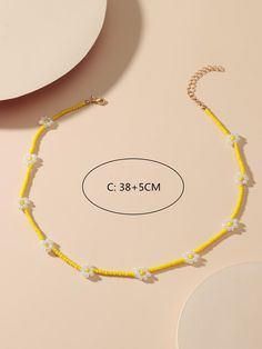 Color: Yellow Gender: Women Material: Glass Quantity: 1 piece Details: Flowers, Pearls Type: Chokers IN Length 15-16.9 This data was obtained from manually measuring the product, it may be off by 1-2 CM. Casual Yellow Beaded Necklaces With Round Beads, Trendy Beaded Necklaces With Round Beads, Casual Yellow Round Bead Necklaces, Casual Yellow Beaded Chain Jewelry, Yellow Flower-shaped Beaded Necklaces, Yellow Flower-shaped Beaded Necklace, Trendy Yellow Beaded Necklaces For Jewelry Making, Yellow Beaded Necklaces For Summer, Yellow Beaded Chain Necklaces For Summer