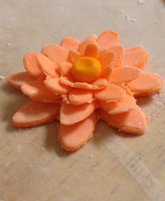 an orange flower is sitting on the floor