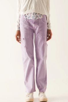 Cargo pants in purple - Himelhoch's Department Store Straight Leg Flare Jeans For Elevated Casual Look, Trendy Elevated Casual Cargo Jeans With Pockets, Spring Utility Wide Leg Flare Jeans, Elevated Casual Full-length Bottoms With Side Pockets, Cargo Pants With Elastic Waistband And Loose Fit, Spring Parachute Pants With Patch Pockets, Full Length Cotton Cargo Jeans With Elastic Waistband, Relaxed Fit Mid-rise Wide Leg Pants With Hip Pockets, Spring Cargo Jeans With Side Pockets