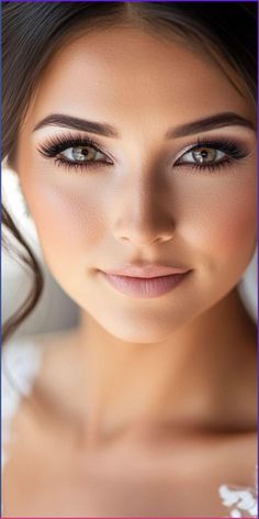 a beautiful woman with long hair and blue eyes posing for a photo in front of the camera