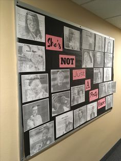 a bulletin board that has been decorated with pink and black notes, which read she's not just a pilot