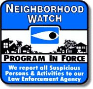 the neighborhood watch sign is blue and white