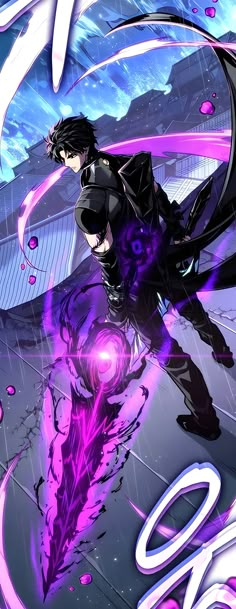 an anime character with purple and black hair