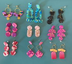 Discounted, last of their kind clay earrings from previous collections! Trendy Hand Painted Polymer Clay Earrings, Handmade Polymer Clay Earrings For Party, Artsy Pink Polymer Clay Earrings, Pink Artsy Polymer Clay Earrings, Statement Earring, Clay Earrings, Beautiful Earrings, Statement Earrings, Polymer Clay