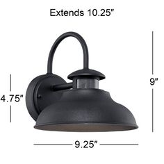 an image of a wall light with measurements for the size and width in front of it