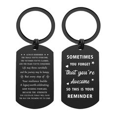 two key chains with the words, sometimes you forget that you're awesome so this is your reminder