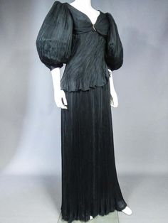 For Sale on 1stdibs - Circa 1985-1990 Paris Haute Couture Beautiful long evening dress in black silk crepe by Emanuel Ungaro Haute Couture numbered 295-5-85 around 1985/1990. Pleated Pre-draped Evening Dress, Pleated Silk Evening Dress, Vintage Black Floor-length Evening Dress, Vintage Silk Evening Dress, Vintage Black Evening Dress For Gala, Paris Haute Couture, Emanuel Ungaro, Long Evening Dress, Silk Crepe