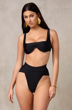 This bikini top is the epitome of elegance and class. The square neckline and mono-underwire give this bikini top an ultra sophisticated look that is flattering on all body types. Adjustable straps – Shoulder straps adjust for a tailored fit Tarnish & rust resistant hardware ­– Gold colored accents to elevate your look Secure back clasp – Snaps in place for maximum hold Elegant Low-cut Swimwear With Built-in Bra, Elegant Low-cut Bra-friendly Swimwear, Modern Fitted High-waist Swimwear, Elegant Swimwear With Removable Bra Pads For Pool, Elegant Underwire Swimwear With Padded Cups, Sleek Solid Swimwear With Underwire, Solid Sleek Underwire Swimwear, Sleek Solid Underwire Swimwear, Sleek Black Underwire Swimwear