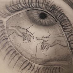 a drawing of hands touching each other's eye with the creation of another hand coming out of it