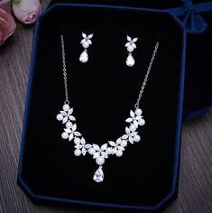 Wedding Jewelry - Silver Cubic Zirconia and Pearl Bridal Jewelry Set Pearl Bridal Jewelry Sets, Wedding Jewelry And Accessories, Bridal Jewelry Pearl Sets, Wedding Jewelry Set, Pearl Bridal Jewelry, Silver Wedding Jewelry, Bridal Jewelry Set, Romantic Bride, Wedding Accessories Jewelry