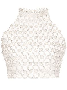 The Adage bustier from Vanina featuring white, faux-pearl embellishment, bead embellishment, cropped, high neck, sleeveless, open back, rear button fastening and silk lining. We've partnered with Good On You — an independent agency that rates how brands perform in relation to their impact on the planet, people and animals, with a multi-criteria rating simplified to a five points scale. In order to be awarded our conscious label, larger brands need to score a minimum of four out of five ('Good'), while smaller brands must score at least three out of five ('It's A Start'). This item comes from a brand rated three out of five ('It's A Start') by Good on You. Please note, this is a brand-level rating and does not guarantee that this product is made with conscious materials.. Learn more about w Tiny Tops, Custom Wardrobe, Bead Embellishment, Lace Knitting Patterns, High Neck Sleeveless, Five Points, Tumblr Fashion, Silk Organza, Lace Knitting