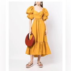 Questions? Leave A Comment Below! Summer Puff Sleeve Dress With Voluminous Skirt, Fancy Dresses, Leave A Comment, Puff Sleeve, Midi Dress, Womens Dresses, Yellow, Dresses, Women Shopping