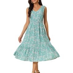 Seta T Women's Summer Boho Beach V Neck Sleeveless Floral Flowy Tiered Midi Casual Sundress With Pockets : Target Bohemian Tiered Sundress For Garden Party, Flowy Tiered Boho Dress For Vacation, Green Summer Tiered Dress, Summer Tiered Maxi Dress In Rayon, Summer Rayon Tiered Maxi Dress, Bohemian Tiered Sundress For Vacation, Flowy Bohemian Tiered Dress For Vacation, Casual Flowy Tiered Boho Dress, Flowy Sleeveless Sundress For Garden Party