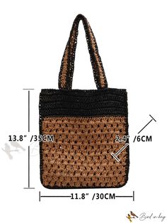 Bird in Bag - Woven Shoulder Bag - Stylish and Simple Fashion Satchel Summer Square Satchel For Shopping, Casual Black Satchel For Vacation, Casual Rectangular Crochet Bag For Shopping, Casual Rectangular Crochet Shopping Bag, Casual Crochet Bag For Shopping, Brown Casual Crochet Bag, Casual Summer Satchel, Summer Crochet Satchel Bag For Shopping, Lightweight Rectangular Shoulder Bag For Shopping