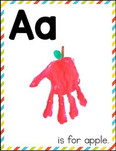 a hand print with the letter a is for apple