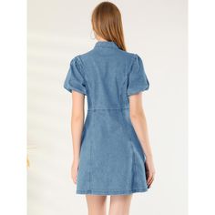 This shirt dress is cut from stretchy denim and is meant to be worn for every fun day on your agenda. This sweet a-line dress has a denim construction that shapes the collared and vintage puff sleeves. A set of princess seams frame the full button placket that spans from the bodice to the mini hem. Pair this cutie with your fave plimsolls for the cutest casual style! Mini Denim Dress, Button Down Denim Dress, Vintage Floral Shirt, Dress Dark Blue, Denim Maxi Dress, Denim Midi Dress, Floral Shirt Dress, Women Halter, Denim Shirt Dress