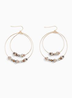 Shimmy and shimmer the night away in these gold-tone hoop earrings that feature a double hoop design with sparkling beads in multi colors. French hook. Base metal. Imported. The best plus size women's gold-tone multi beaded double hoop earrings in gold. Torrid is your destination for cozy fall and winter clothes to keep you warm and comfortable. Fall Jewelry Trends, Crescent Earrings, Double Hoop Earrings, Hammered Earrings, Hoop Design, Dangle Hoop Earrings, Earring Ideas, Mini Hoop Earrings, Earrings Inspiration