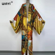 Kimono Kaftan Boho Soft Cardigan  Batwing Sleeve  Brand Name : winyi    Material : Rayon    Pattern Type : Print    Style : Young Style    Young Style : Bohemian    Age : 25-34    Fit : Fits larger than usual. Please check this store's sizing info Free Size Long Sleeve Fall Kimono, Vintage Long Kimono For Vacation, Bohemian Yellow Long Sleeve Kimono, Multicolor Free Size Long Sleeve Kimono, Printed Long Kimono For Fall, One Size Long Printed Kimono, One Size Patterned Long Sleeve Kimono, Fitted Long Printed Kimono, Vintage Long Sleeve Printed Kimono